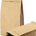 FireKylin 50 PCS Coffee Bags with Valve, (16 oz, 1 lb) Paper Stand Up Pouches, Resealable Vented Food Storage Bags Side Zipper (Kraft) (Brown)