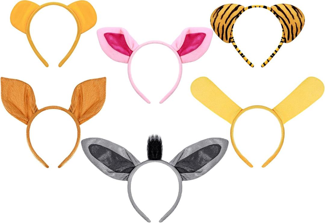 Cindeer 6 Pcs Animal Ears Headbands Party Favors, Halloween Bear Bunny Ear Zoo Animal Costume Headband Plush Ear Hair Hoop