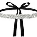 Bridal Wedding Waist Belt Silver Glitter Rhinestone Sash Belt Handmade Ribbon Crystal Belt for Bride Women