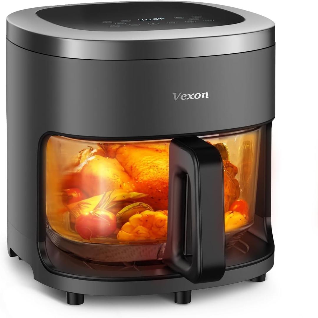 Vexon 4.5QT Air Fryer, 1200W Compact Hot Air Cooker with Visible Window, Nonstick Basket, Digital Touch Screen, Oil-Less Electric Air Fryer Oven for Healthy Cooking (Black), Large