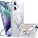 TORRAS 360° Spin Magnetic Stand for iPhone 16 Case 6.1 inch, Compatible with Magsafe, 12FT Military Grade Protection, Shockproof Slim Case for iPhone 16 Phone Case with Kickstand & Ring Holder, Clear