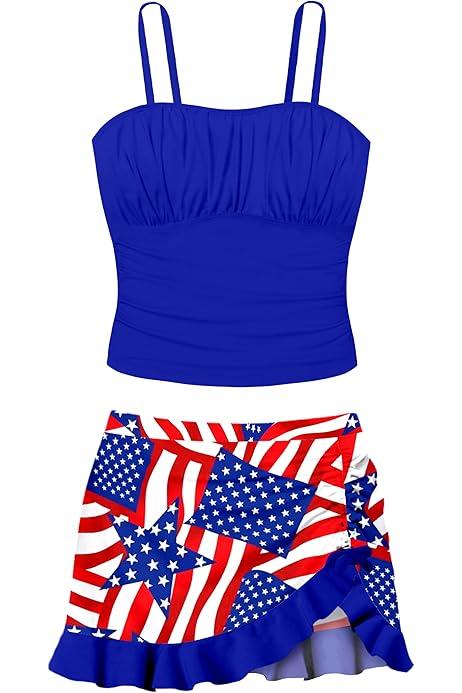 Qaoerde Girls Swimsuit Tropical Print Bikini Set with Ruffle Hem Two Piece Criss Cross Bathing Suits for Girls 15-16 Years