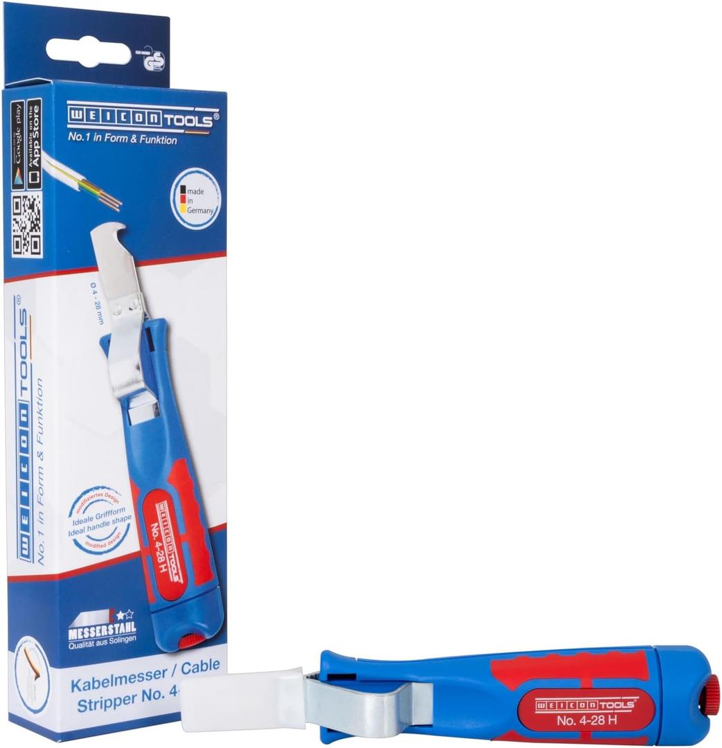 WEICON Cable Stripper No. 4-28 H | Cable stipping tool with hooked blade | adjustable cutting depth | dismantling of round cables | working range of 4-28 mm  (us:one size)