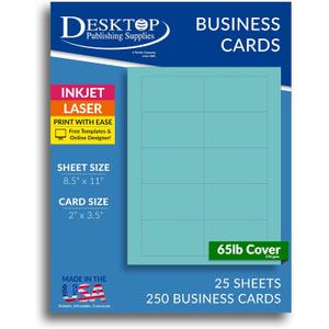 Colored Business Cards - 25 Sheets / 250 Business Cards - Inkjet & Laser - 10 per sheet (Bright Blue)