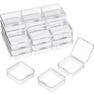 SATINIOR 24 Packs Small Clear Plastic Beads Storage Containers Box with Hinged Lid for Storage of Small Items, Crafts, Jewelry, Hardware (2.5 x 2.5 x 0.8 Inches)