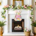 12" x 48" Easter Grass Table Runner with 5.7 Ft Easter Floral Egg Garland, Artificial Grass Table Runner Decorations for Spring Farmhouse Home Party Table Decor