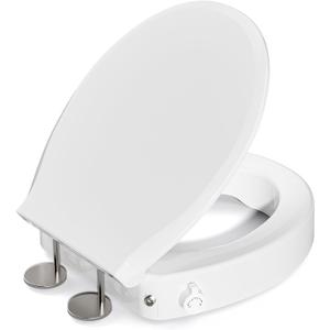 BIGCOW Raised Toilet Seat with Bidet - Round, Soft Close, 3" Height - Dual Nozzle (Frontal & Rear Wash) with Adjustable Cold Water Pressure and Stainless Steel Inlet (Round)