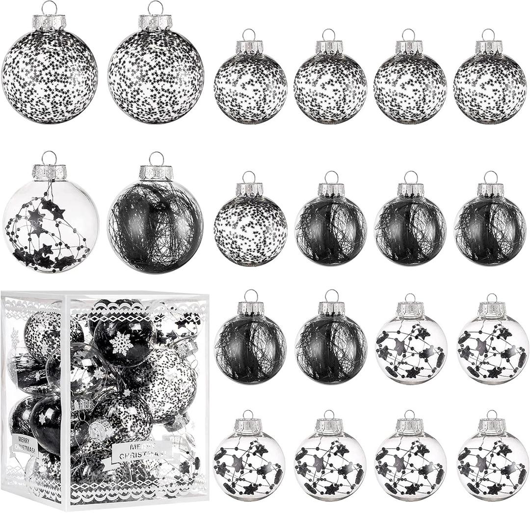 Christmas Ornaments Ball Set-Shatterproof Clear Plastic Decorative Baubles for Xmas Tree House Holiday Wedding Party Decoration,20pcs Black (Style 4)