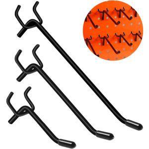 Dualshine 60Pcs Black Pegboard Hooks, 2/4/6 Inch Pegboard Wall Hook Heavy Duty PegBoard Shelving Hook Fit 1/4" PegBoard Metal Hanging Pegboard Display Hook Holder Organizer for Kitchen Store