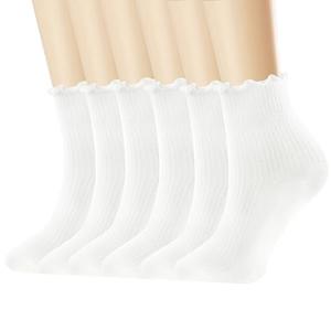 DQCUTE Women's Ruffled Socks,Cute Ankle Boot Frilly Soft Breathable Knit Cotton Lettuce Trim Crew Socks for Teen Women  5-9 , 4Pairs,White Color