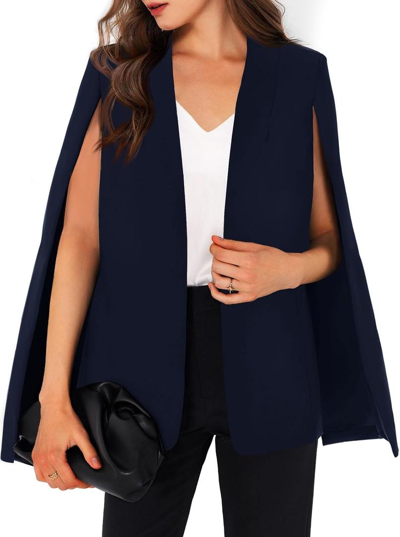 GAMISOTE Womens Cape Blazer Split Sleeve Open Front Casual Jacket Coat Workwear (Medium, Dark Blue)