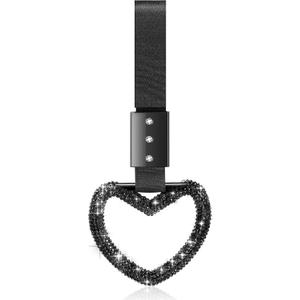 Fabbay Bling Car Accessories Bling Heart Handle Ring Car Accessory for Women Hand Strap Drift Charm Rear Bumper Warning Ring Decor for Auto Bus Interior Exterior Decoration (Black, Heart Style)