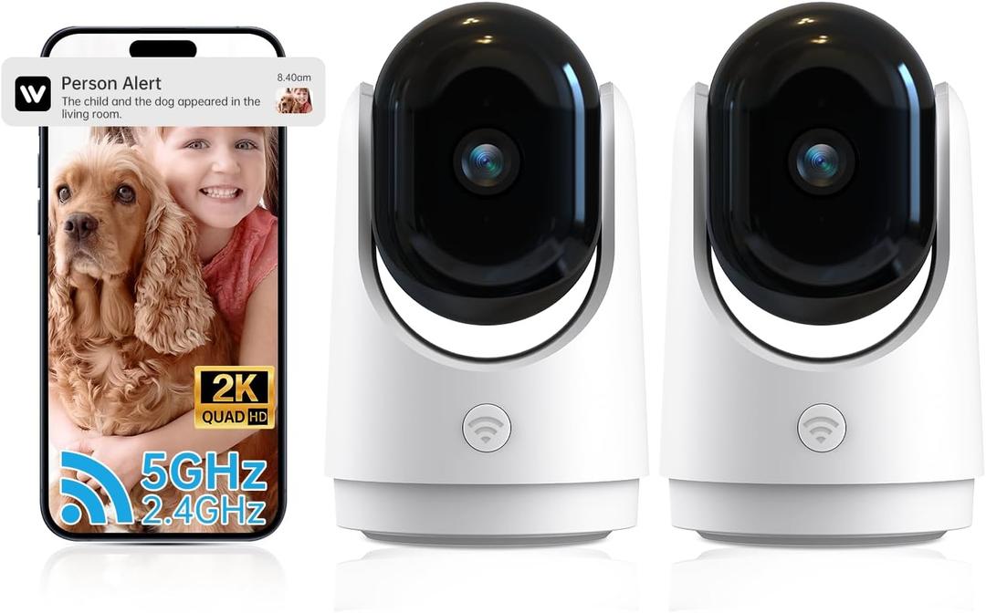 Security Camera Indoor Cam-2K 360 WiFi Cameras for Home Security,Pan & Tilt,Pet/Dog/Baby Camera with Phone app,2-Way Audio,Night Vision,24/7 Cloud & Micro SD Card Storage 2 Pack