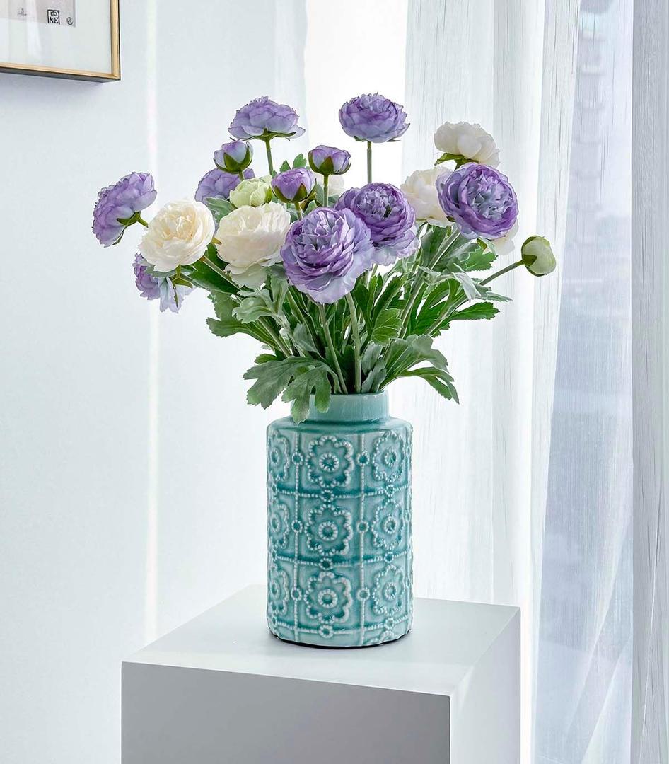 7 pcs Peonies Artificial Flowers, Purple Champagne Ranunculus Artificial Flowers, Fake Peonies for Home Office Centerpiece Table Decorations, Dining Table Centerpiece (Purple+Champagne)