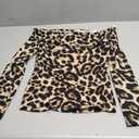 Milumia Women's Leopard Print Off Shoulder Long Sleeve Fitted Tees Tops Small