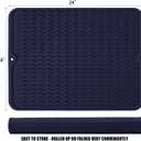 Silicone Dish Drying Mat, Non-Slip Easy Clean Sink Mat, Dark Blue, 24"x18" | Quick-Dry Ridges, Large Heat-resistant Dish Drainer Mat for Kitchen Counter, Hangable & Roll-Up for Storage, Dishwasher Safe