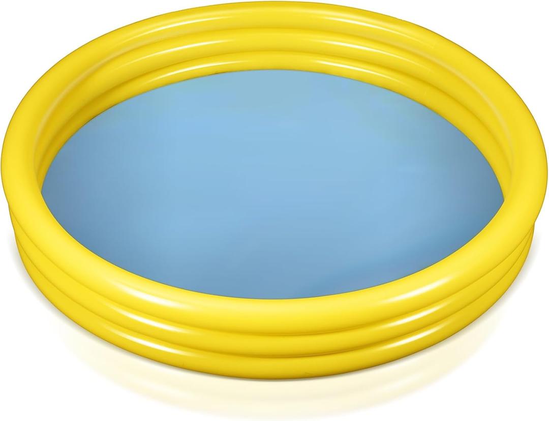 Round Inflatable Swimming Pool Portable Inflatable Kiddie Pool 3 Rings Blow Up Pool 62 x 10 Inch Pump Paddling Pool for Girls Boys Indoor Outdoor Water Game Center (Yellow)