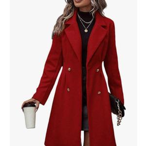 utcoco Women's Double Breasted Long Wool Pea Coat Notched Lapel Woolen Trench Overcoat XS