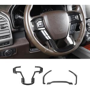 Voodonala Center Steering Wheel Panel Cover with Dash Board Cover Trim Compatible with Ford F150 2015-2020 (4pcs,ABS,Black Wood)