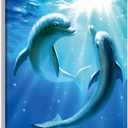 HVEST Dolphin Canvas Wall Art Cute Dolphins Playing Under Sea with Sunshine Picture Printing Artwork for Living Room Bedroom Bathroom Wall Decor,Stretched and Framed Ready to Hang,12x16 Inches