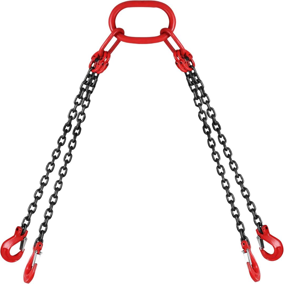 Happybuy 5Ft Chain Sling 5/16 Inch X 5 Ft Engine Lift Chain G80 Alloy Steel Engine Chain Hoist Lifts 3 Ton with 4 Leg Grab Hooks