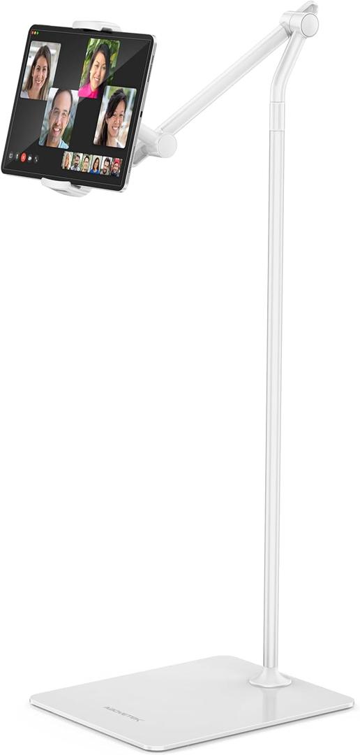 AboveTEK Tablet Floor Stand,Stylish Adjustable Height iPad Floor Stand with Stable Base,Aluminum 360 Rotation Holder for Sofa Bed,Fits 4.7-13.5"iPad Pro 12.9/Air/Mini,Galaxy Tab,iPhone, Kindle(White)