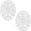 Sumnacon 2 Pcs Oval Cast Iron Trivet - Antique Heat Resistant Metal Trivet for Hot Dish Pot Pan Teapot, Vintage Well Made Hot Plate Pad for Kitchen Dining Countertop Table,White (9.6 x 7.2 Inch)