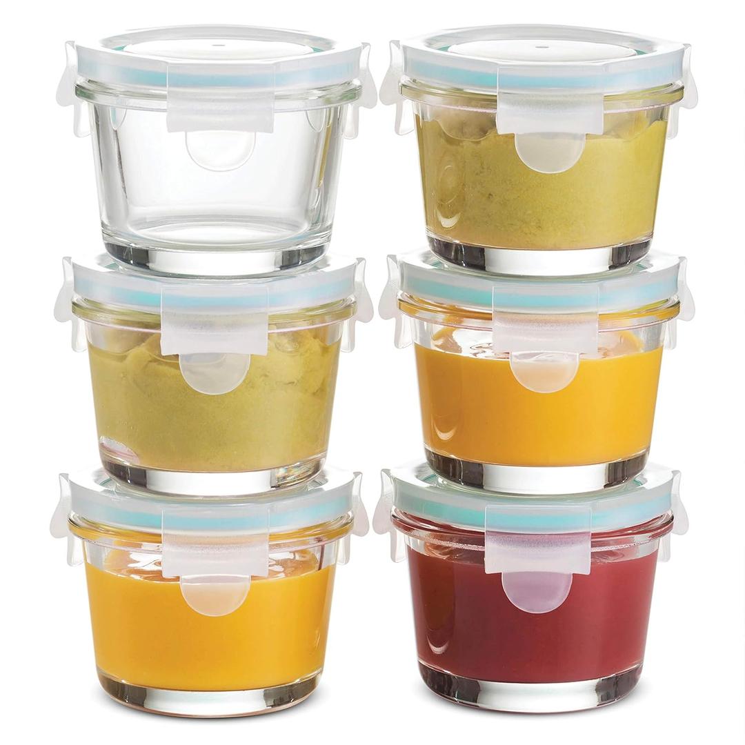 Small Glass Meal Prep Food Storage Container - Airtight, Leakproof, Microwave & Dishwasher Safe - Perfect for Snacks, Dips, 6 Count - Teal