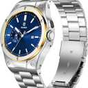 MioHHR Compatible for Google Pixel Watch 3 41mm / Google Pixel Watch 2/1 Band, Stainless Steel Case with Wristband Strap Band for Men Women, Silver/Gold