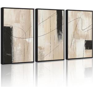 KUVIOKE Abstract Framed Wall Art Minimalist Beige Pastel Watercolor Neutral Wall Decor Modern Black Line Art Painting Home Decor 11x14in (Black Framed)