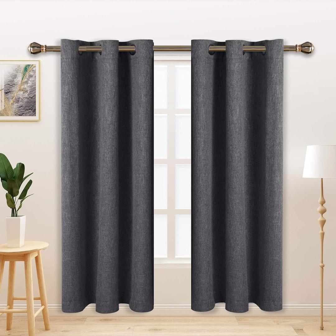 LORDTEX Linen Look Textured Blackout Curtains with Thermal Insulated Liner - Heavy Thick Grommet Window Drapes for Bedroom, 40 x 63 Inches, Grey, Set of 2 Panels