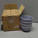 Creative Co-Op Medium Stoneware Ribbed Bowl with Reactive Glaze, Light Blue, Set of 4