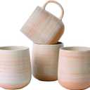 Coffee Mugs, Set of 4, Light Orange Ceramic Coffee Cups with Elegant Texture & Comfortable Handle, 12oz Stoneware Mugs - Dishwasher & Microwave Safe, Design for Home, Office, Cafe