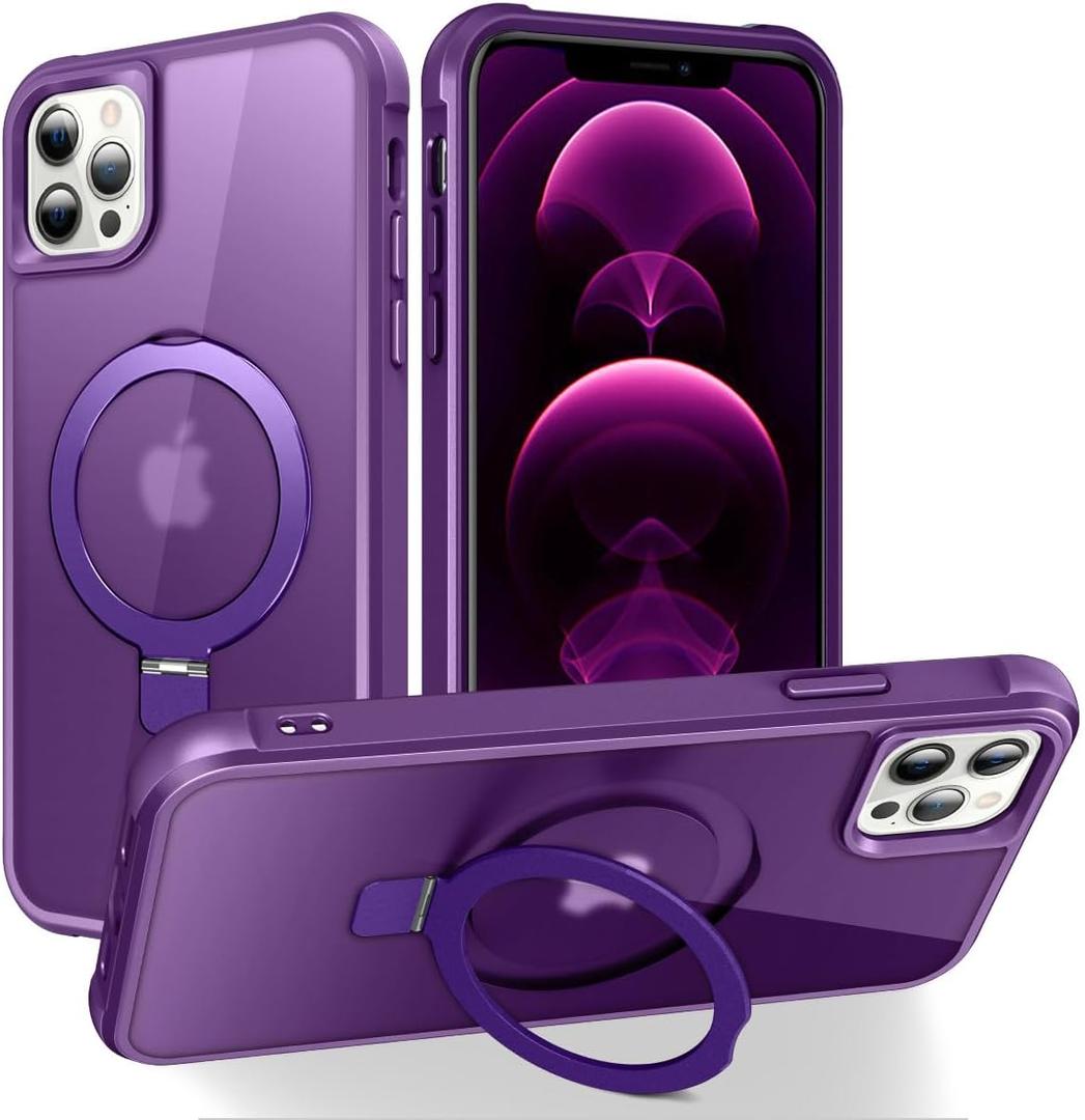 PIXIU Strong Magnetic for iPhone 12 Pro Max case Compatible with Mag-Safe, Built-in Invisible Stand,Military Shockproof Slim Protective Matte Phone Cover for iPhone 12 Pro Max 6.7"-Purple