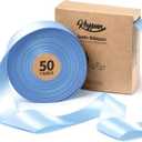 Baby Blue Satin Ribbon 1-1/2 Inch x 50 Yards Double-Faced Ribbons for Gift Wrapping Flower Bouquet Wedding Paper Bows Invitations Crafts