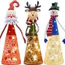 ATDAWN Lighted Christmas Table Decorations, Set of 3 Indoor LED Lighting Santa Snowman Reindeer Xmas Holiday Party Tabletop Desk Ornament & Candleholders