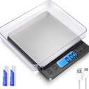 Small Digital Gram Scale 1000g by 0.01g, MEIYA High Accuracy Scale for Food Ounces and Grams, Upgrade USB Charging Kitchen Scale Digital Weight for Cooking, Baking, with Tare Function, 9 Units, 2 Tray (Black)