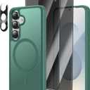[4 in 1] Magnetic for Samsung Galaxy S25 Case, 2 Pics Privacy Screen Protectors and 1 Pic Camera Protector, Fit for MagSafe, Military Grade Shockproof Translucent Matte Galaxy S25 Cover 6.2, Green