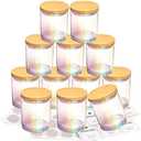 CONNOO 9 Pack 10 OZ Iridescent Glass Candle Jars for Making Candles with Airtight Bamboo Lids Nice Sticky Warning Labels for Candle Making Empty Container Bulk - Dishwasher Safe