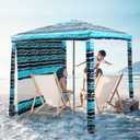 Beach Cabana, 6.2'6.2' Beach Canopy with Side Wall, UPF 50+ UV Protection Easy Setup Tent Sun Shelter with Sand Pockets for Whole Family (Green Stripes)