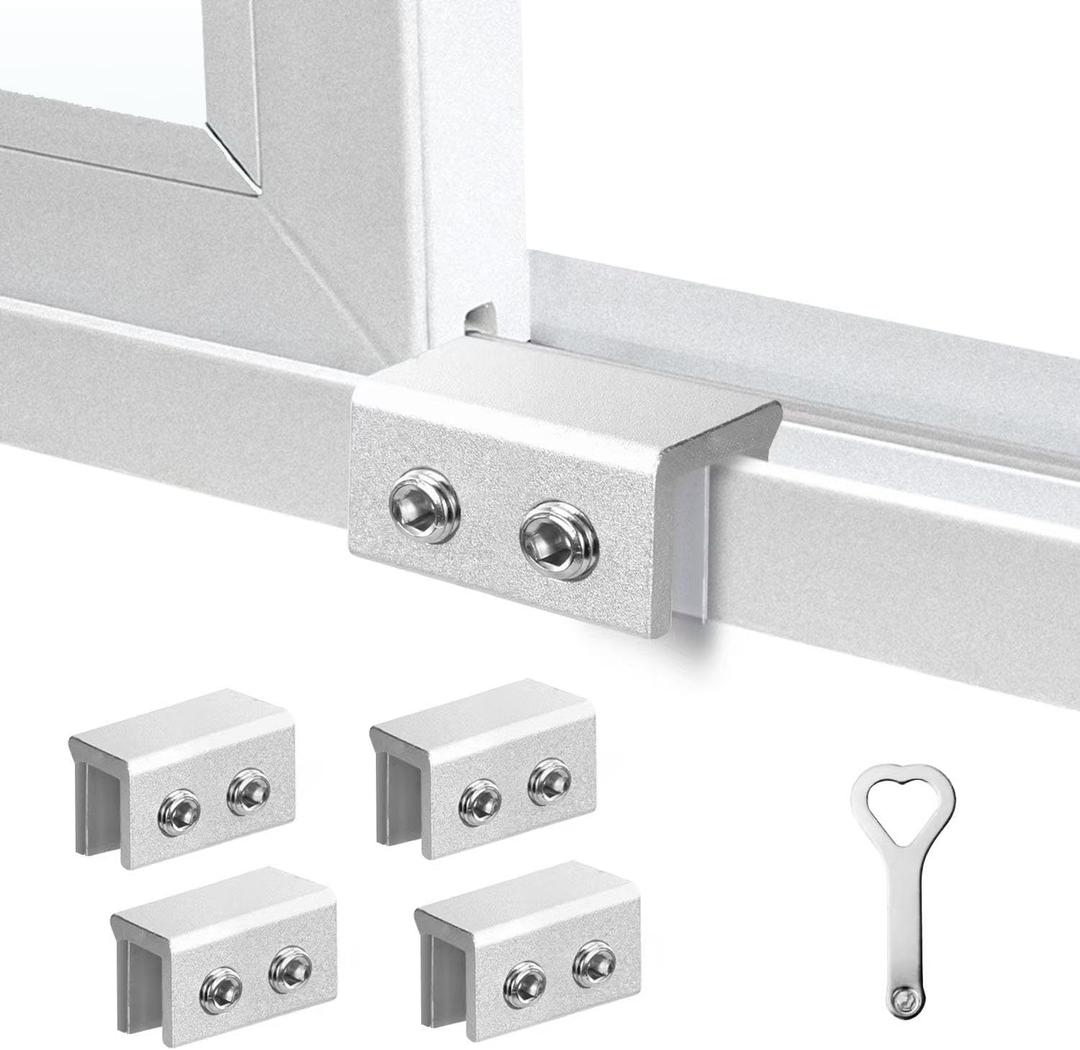 Window Locks for Up and Down Windows 4 Pack Window Stopper Sliding Window Lock for Vertical Horizontal Sliding Windows Doors with Key Aluminum Window Security Locks Child Proof(Silver Medium)