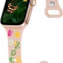 Slim Floral Engraved Band Compatible with Apple Watch Bands 41mm 40mm 38mm 42mm 44mm 45mm 46mm 49mm Women, Thin Wristband Flower Soft Silicone Sport Strap for iWatch Series 10 9 8 7 6 5 4 3 2 SE Ultra (Light pink)