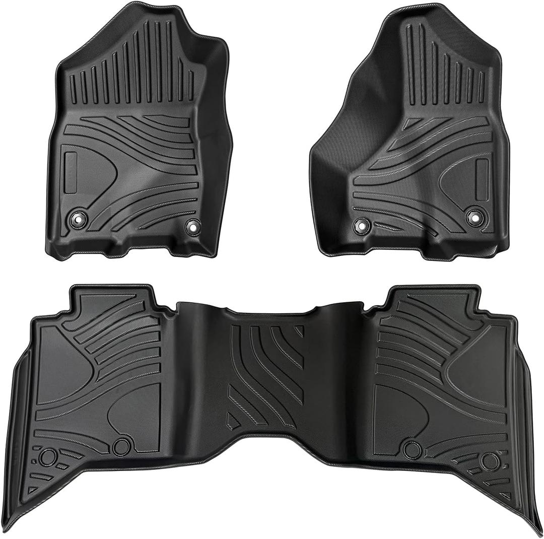 Floor Mats Custom Fit for 2013-2018 Dodge Ram 1500, 2019-2025 Ram 2500/3500, TPE All-Weather Floor Liners with 1st & 2nd Rows, Fit Bucket or Bench Seats (Crew Cab 2013-2018, Full Set)