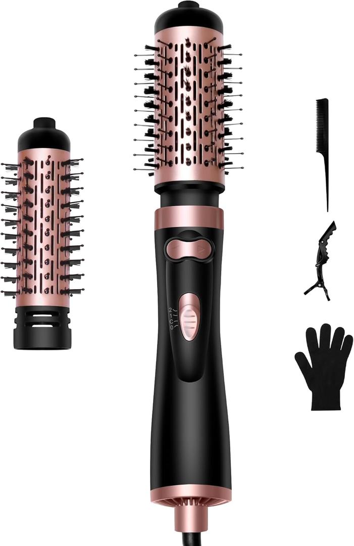 3 in 1 Rotating Hair Dryer Brush, Auto Rotating Blow Dryer Brush Spinning with 2 Brushes (2" & 1.5"), Negative Ionic Brush Blow Dryer, Round Brush Blow Dryer Volumize Curling 100-120V