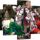 Hindu God Wall Decor Krishna Paintings for Wall Art Lord Krishna Picture Radha Krishna Canvas Print Hinduism Poster Krishna Radha Frame Home Living Room Bedroom Decoration 5 Panel(60x32 inches)