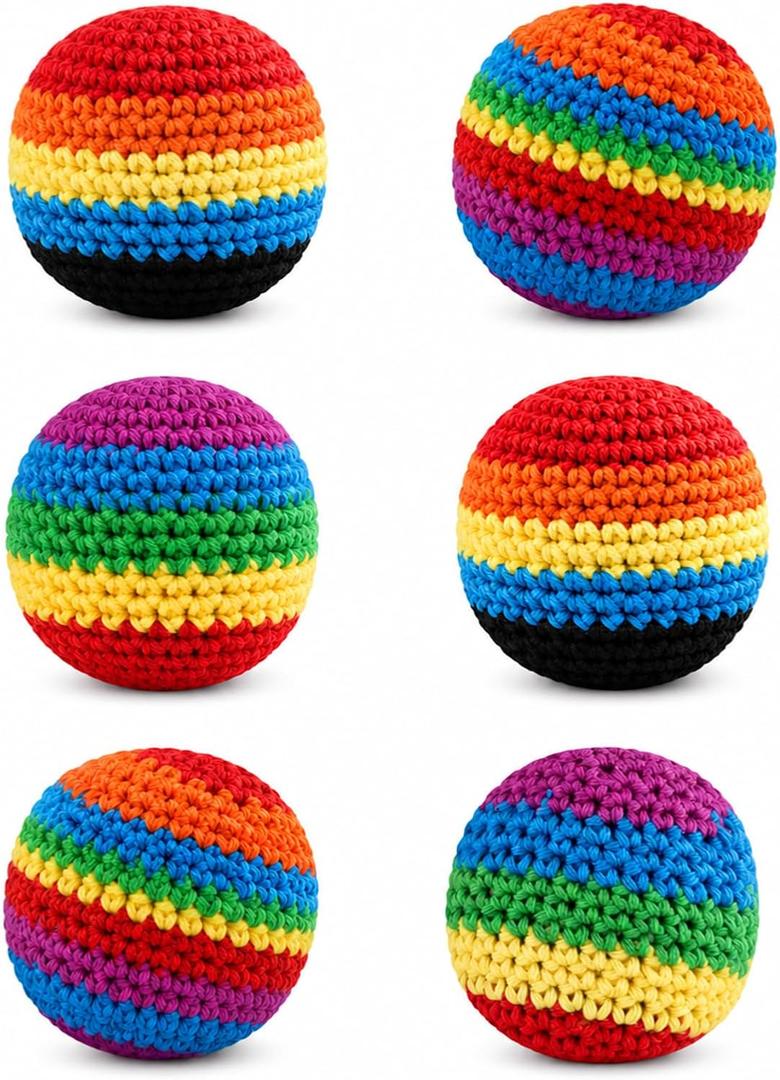 6 Packs Footbag, 2026 Upgraded Assorted Foot Bag Crochet Footbag for Kids Adults, Juggling Balls for Beginners, Multicolored Geometric Pattern