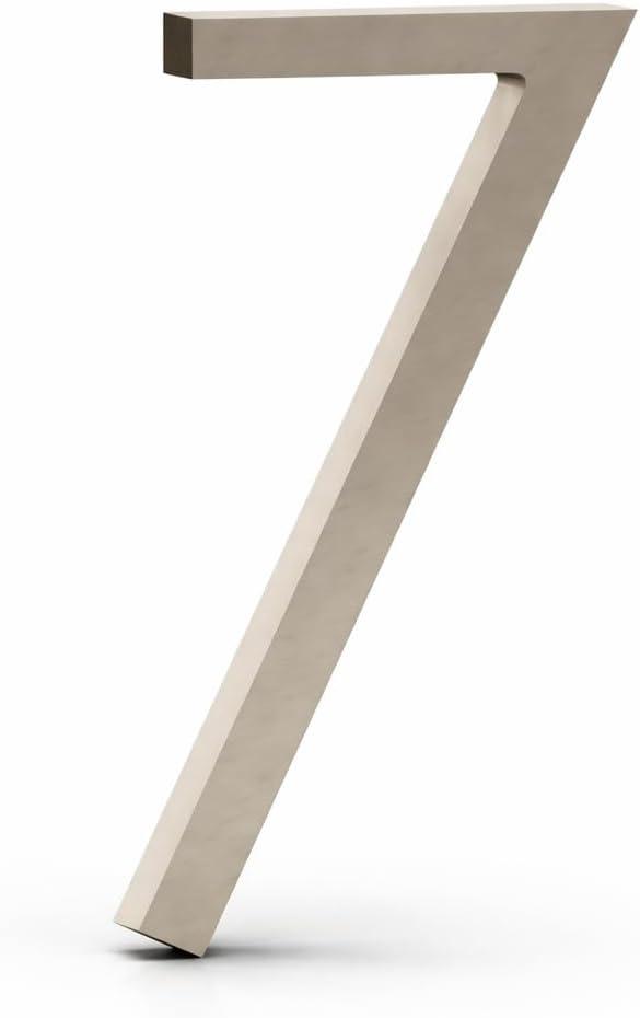 Mega Handles House Numbers for Outside - 5'' Easy to Install Wall Mounted House Numbers for Exterior - Heavy Duty Metal Numbers for Address on House, Mounting Hardware Included - Satin Nickel (Number 7)