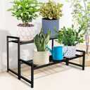 Lilybud--lily Plant Stand Indoor Outdoor, 2-Tier Wrought Iron Plant Stands, Stackable Metal Plant Shelf Decorative Outdoor Flower Stand Heavy Duty Pedestal Stands for Garden Deck Living Room, Black