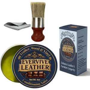Leather & Wood Restoring Salve - 4oz Furniture Polish & Conditioner with Applicator Brush & Microfiber Towel, for Leather Couches, Car Seats, Wood Tables & Vinyl