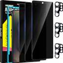 Milomdoi 3 Pack Privacy Screen Protector for Samsung Galaxy S25 Ultra Tempered Glass with 3 Pack Camera Lens Protector, Ultra 9H Accessories [Support Fingerprint Unlock] Black
